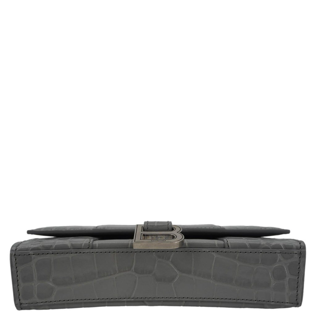 BALENCIAGA Hourglass Leather Chain Wallet Shoulder Bag Gray