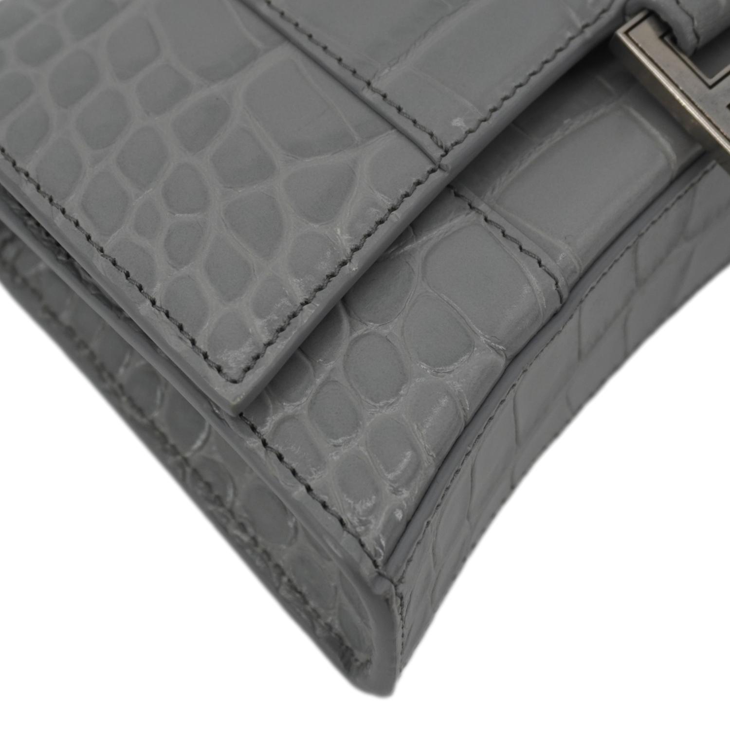 BALENCIAGA Hourglass Leather Chain Wallet Shoulder Bag Gray