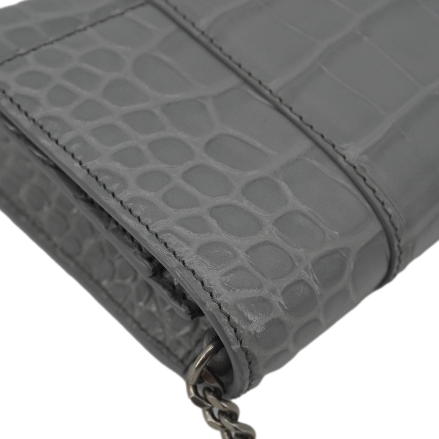 BALENCIAGA Hourglass Leather Chain Wallet Shoulder Bag Gray