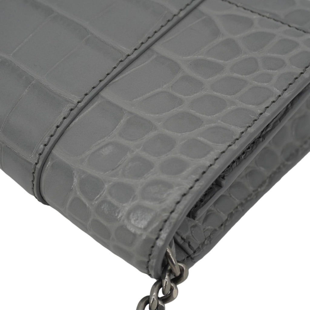 BALENCIAGA Hourglass Leather Chain Wallet Shoulder Bag Gray