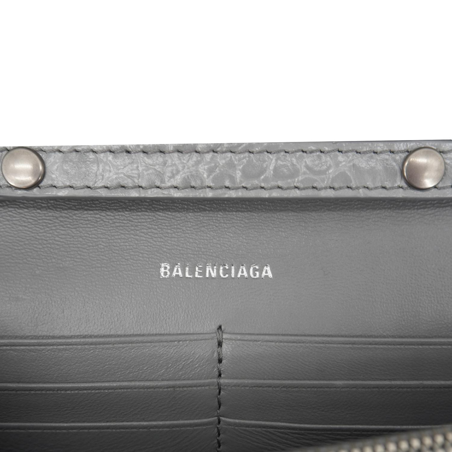 BALENCIAGA Hourglass Leather Chain Wallet Shoulder Bag Gray