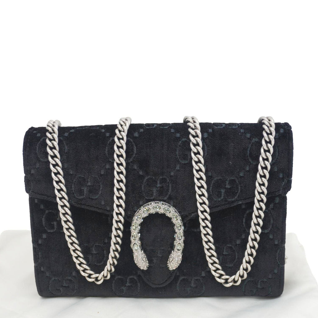 GUCCI Dionysus Mini Gucci Monogram Velvet Crossbody Bag Black 401231