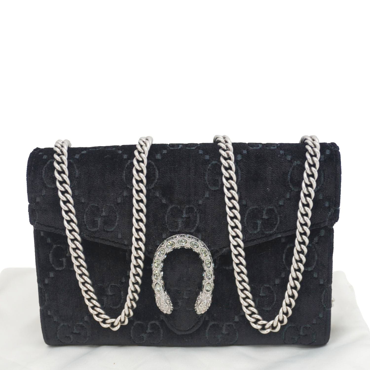 GUCCI Dionysus Mini Gucci Monogram Velvet Crossbody Bag Black 401231
