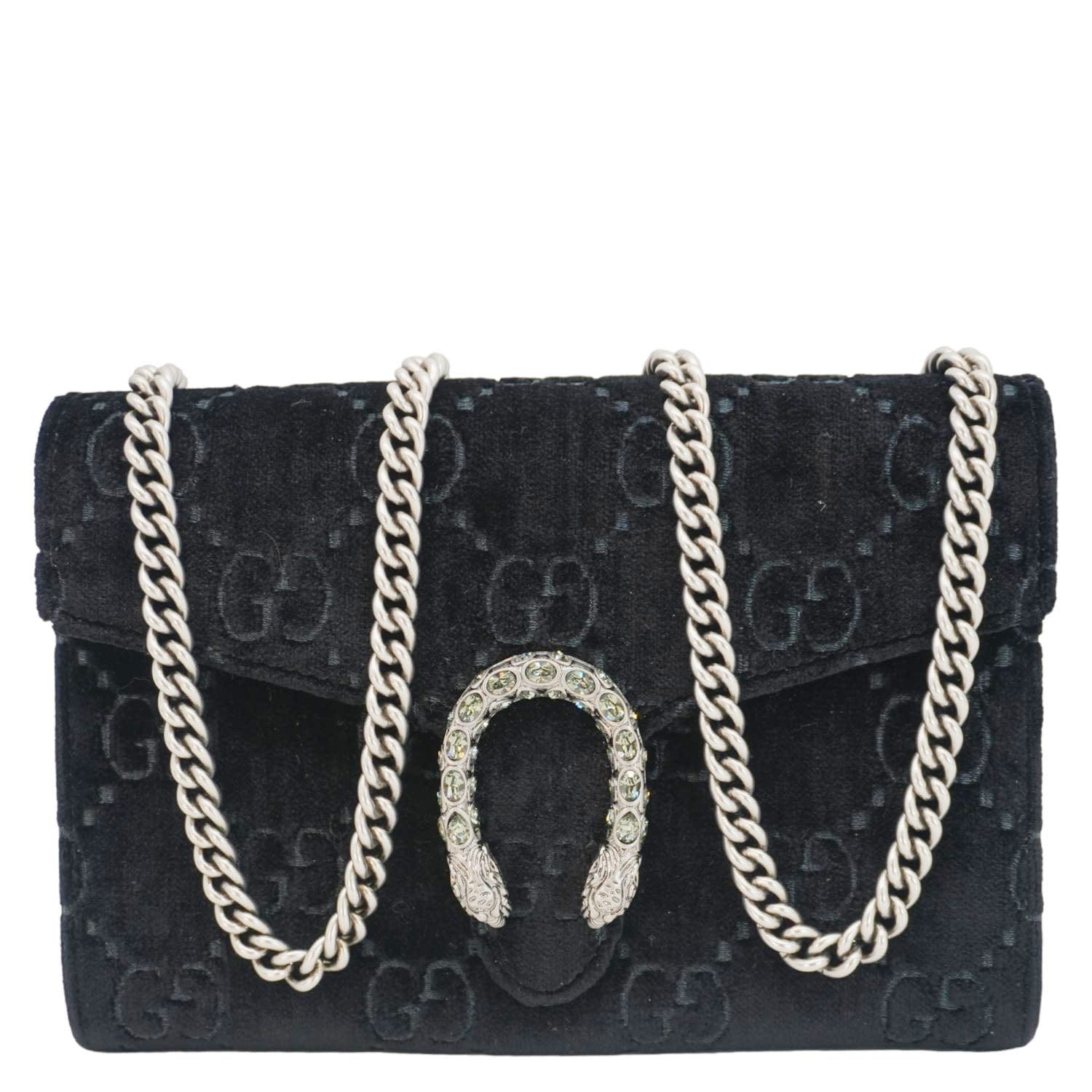 GUCCI Dionysus Mini Gucci Monogram Velvet Crossbody Bag Black 401231