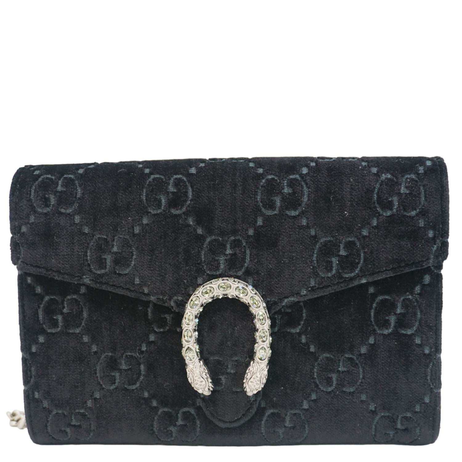 GUCCI Dionysus Mini Gucci Monogram Velvet Crossbody Bag Black 401231