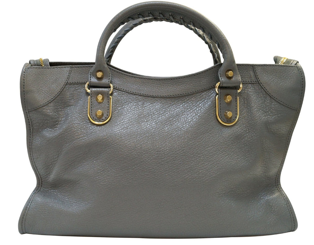 BALENCIAGA Grey Leather Metallic Edge City Shoulder Handbag
