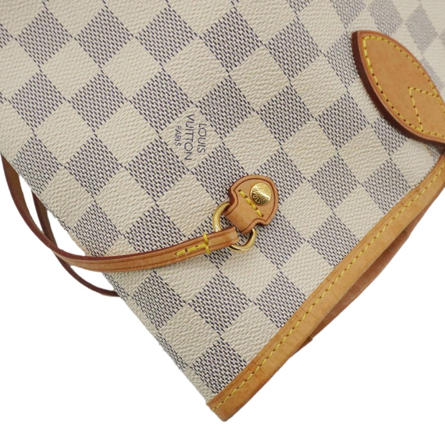 LOUIS VUITTON Neverfull MM Damier Azur Tote Shoulder Bag White