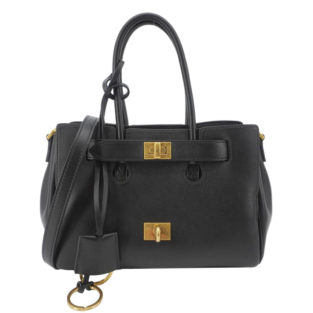 BALENCIAGA Carry All Bel Air Bag Leather Tote Shoulder Bag Black