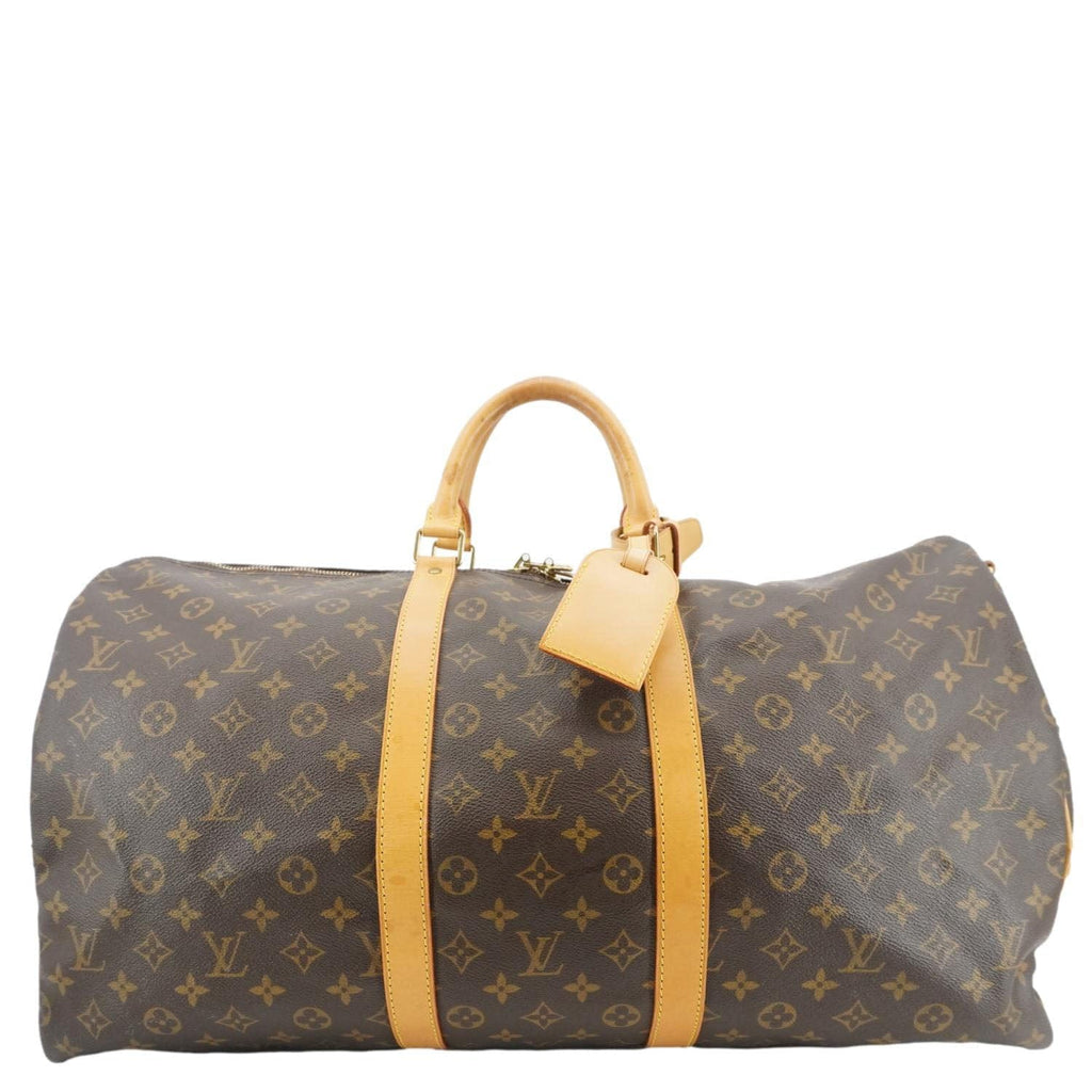 LOUIS VUITTON Keepall 55 Bandouliere Monogram Canvas Travel Bag Brown