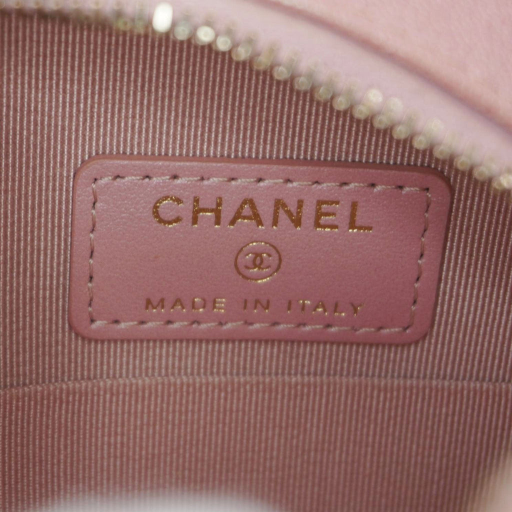 Chanel Round Quilted Iridescent Caviar Leather Clutch Crossbody Bag Pink