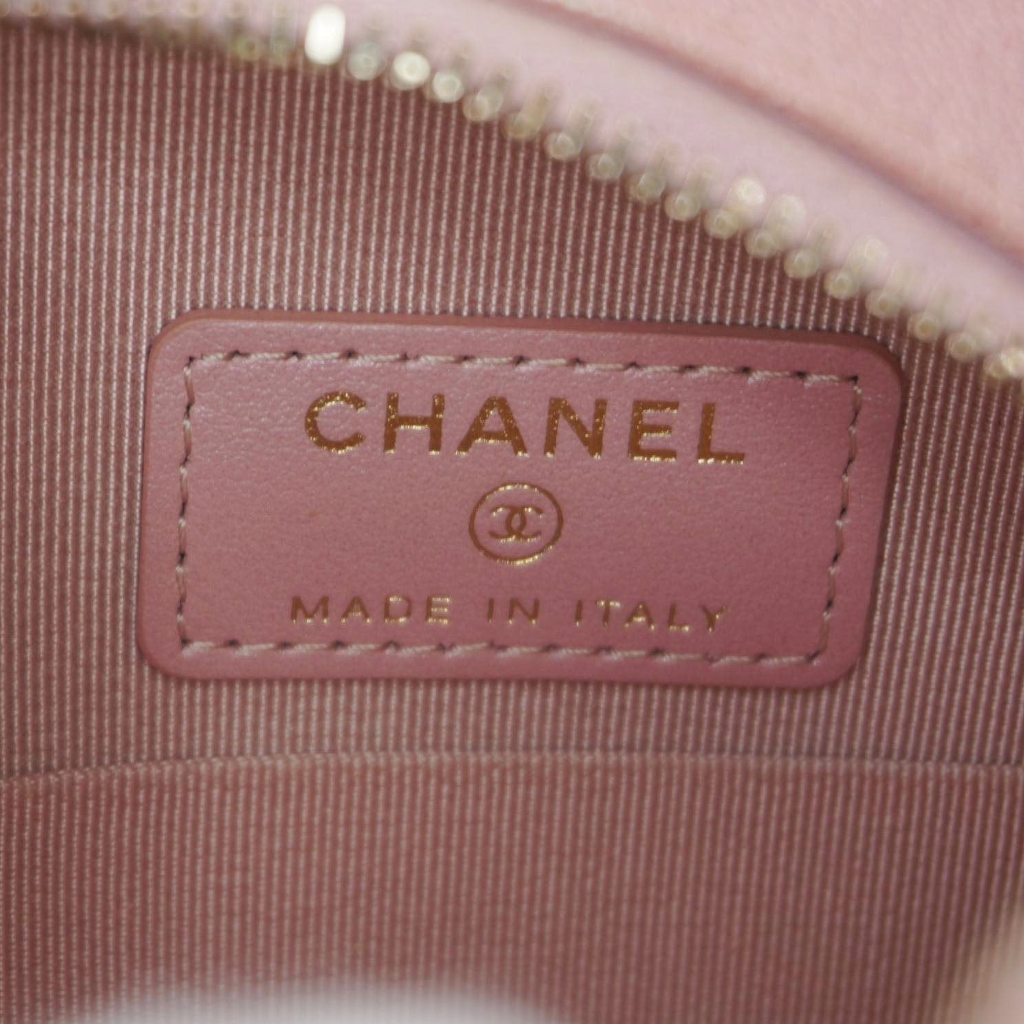 Chanel Round Quilted Iridescent Caviar Leather Clutch Crossbody Bag Pink