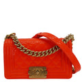 Chanel Boy Flap Small Quilted Patent Leather Shoulder Bag Orange
