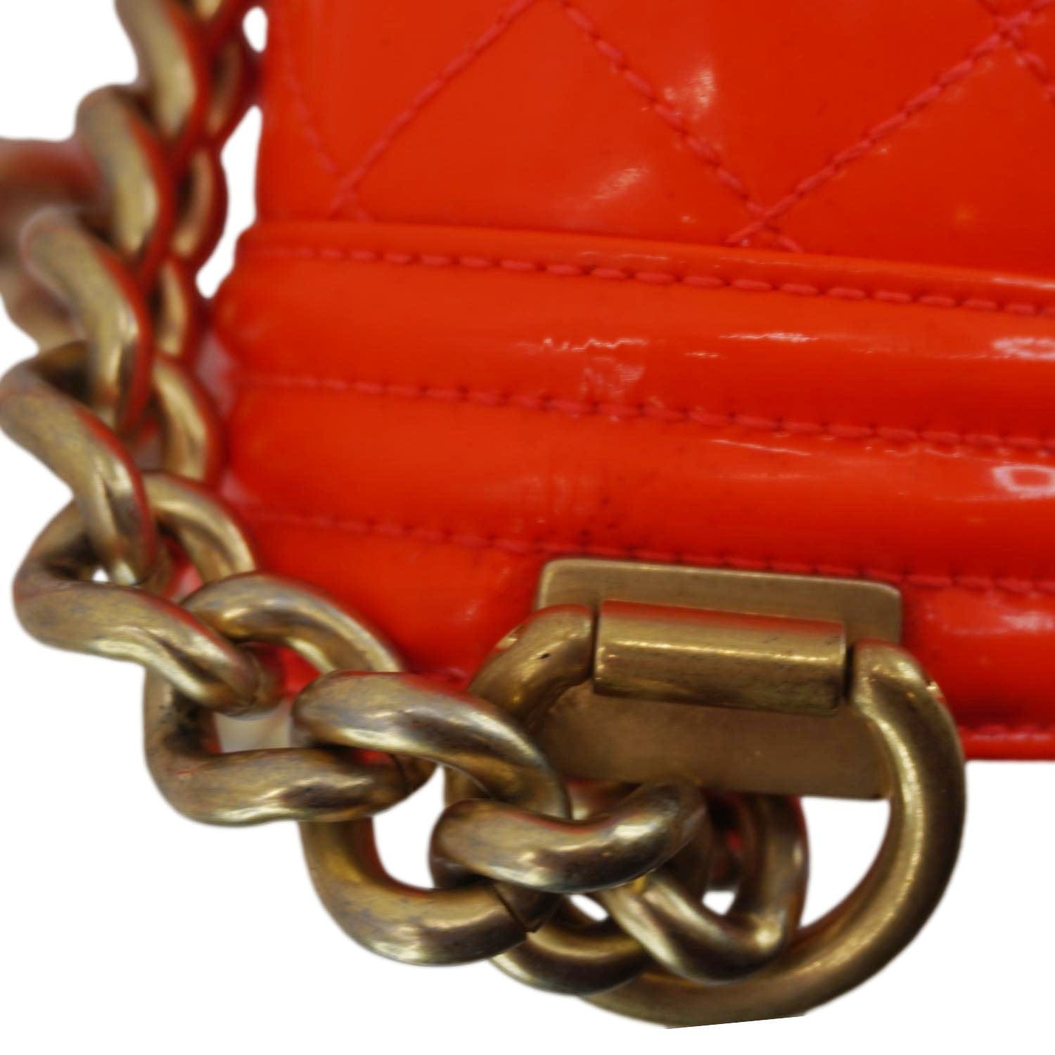 Chanel Boy Flap Small Quilted Patent Leather Shoulder Bag Orange