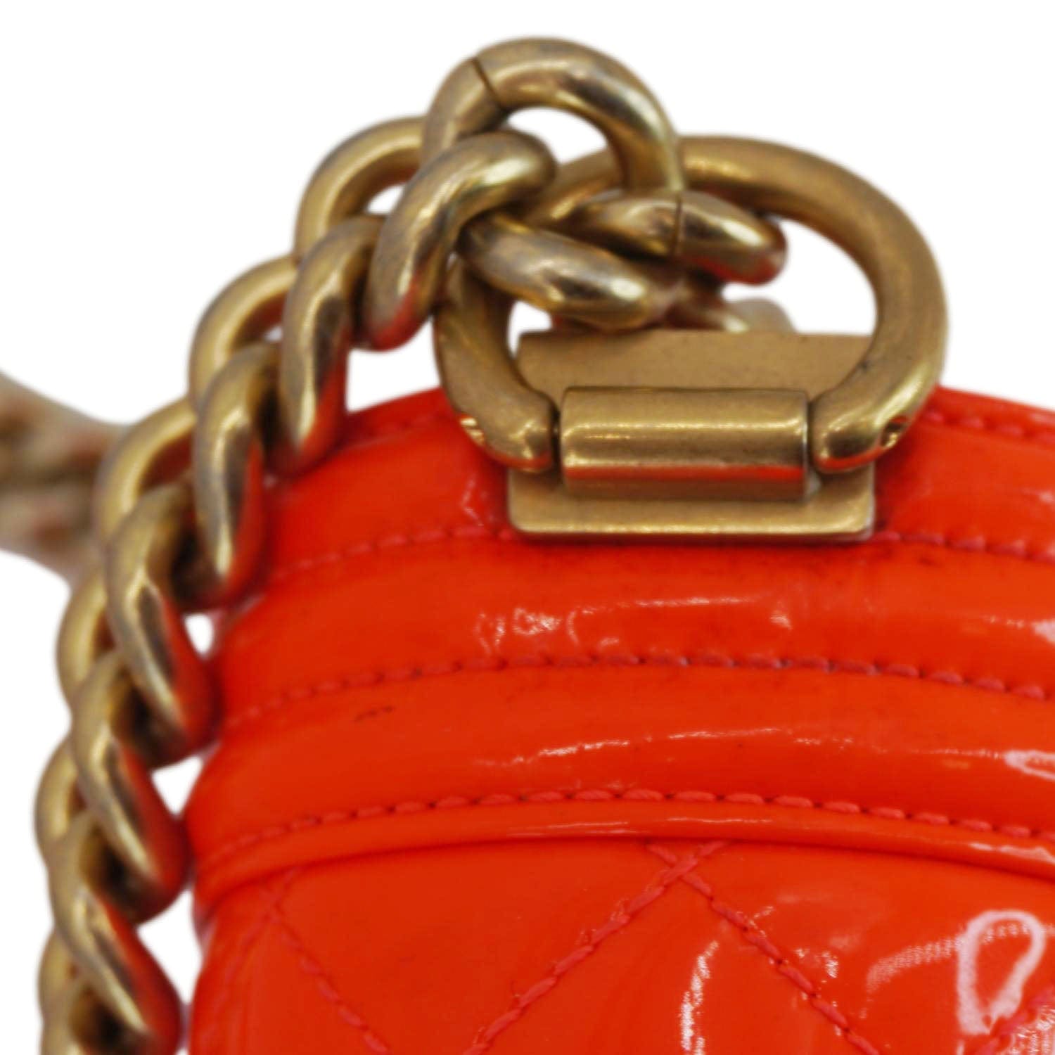 Chanel Boy Flap Small Quilted Patent Leather Shoulder Bag Orange