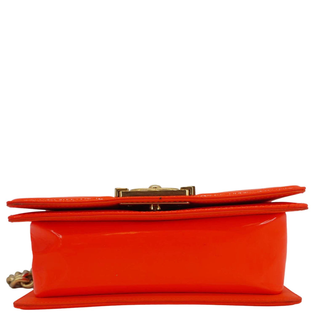 Chanel Boy Flap Small Quilted Patent Leather Shoulder Bag Orange