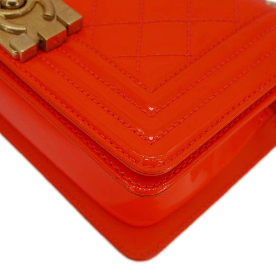 Chanel Boy Flap Small Quilted Patent Leather Shoulder Bag Orange