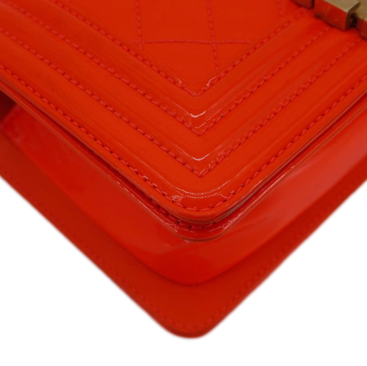 Chanel Boy Flap Small Quilted Patent Leather Shoulder Bag Orange