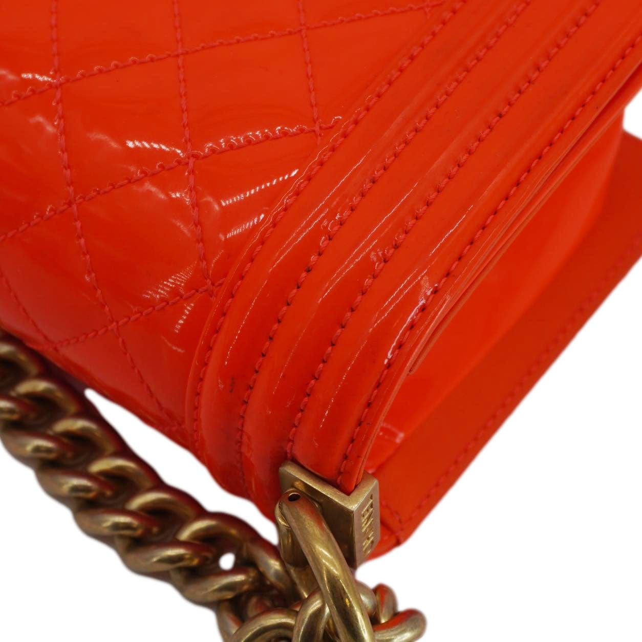 Chanel Boy Flap Small Quilted Patent Leather Shoulder Bag Orange
