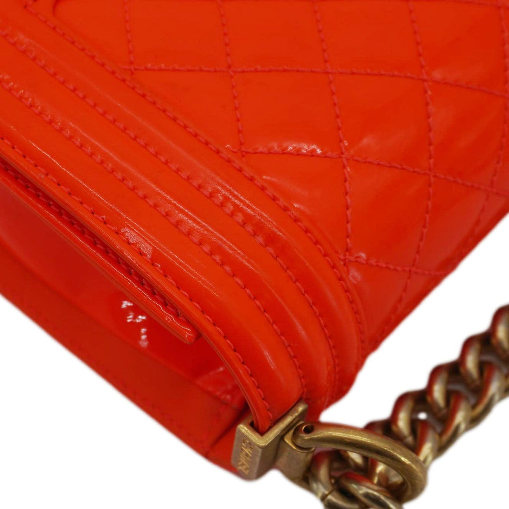 Chanel Boy Flap Small Quilted Patent Leather Shoulder Bag Orange