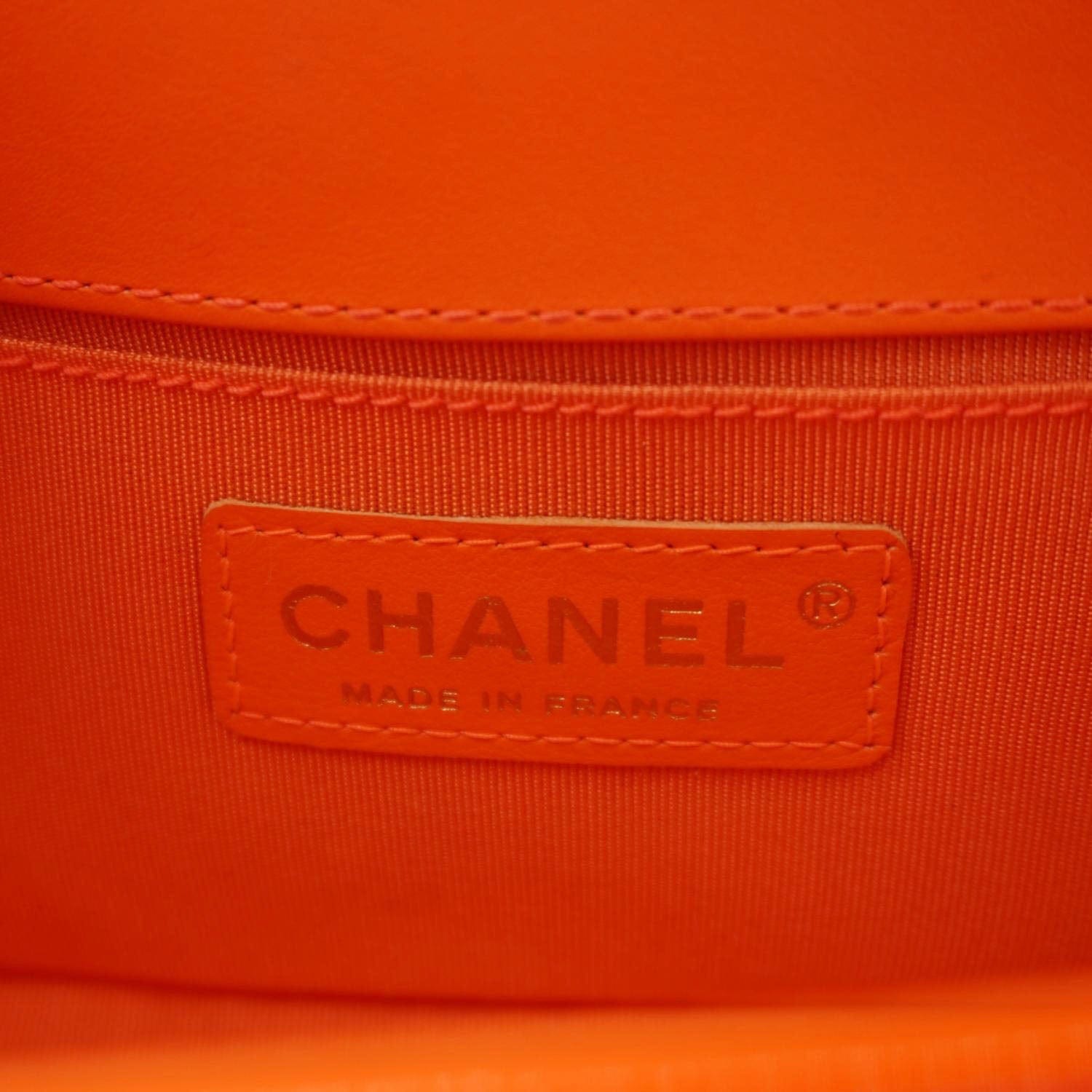 Chanel Boy Flap Small Quilted Patent Leather Shoulder Bag Orange