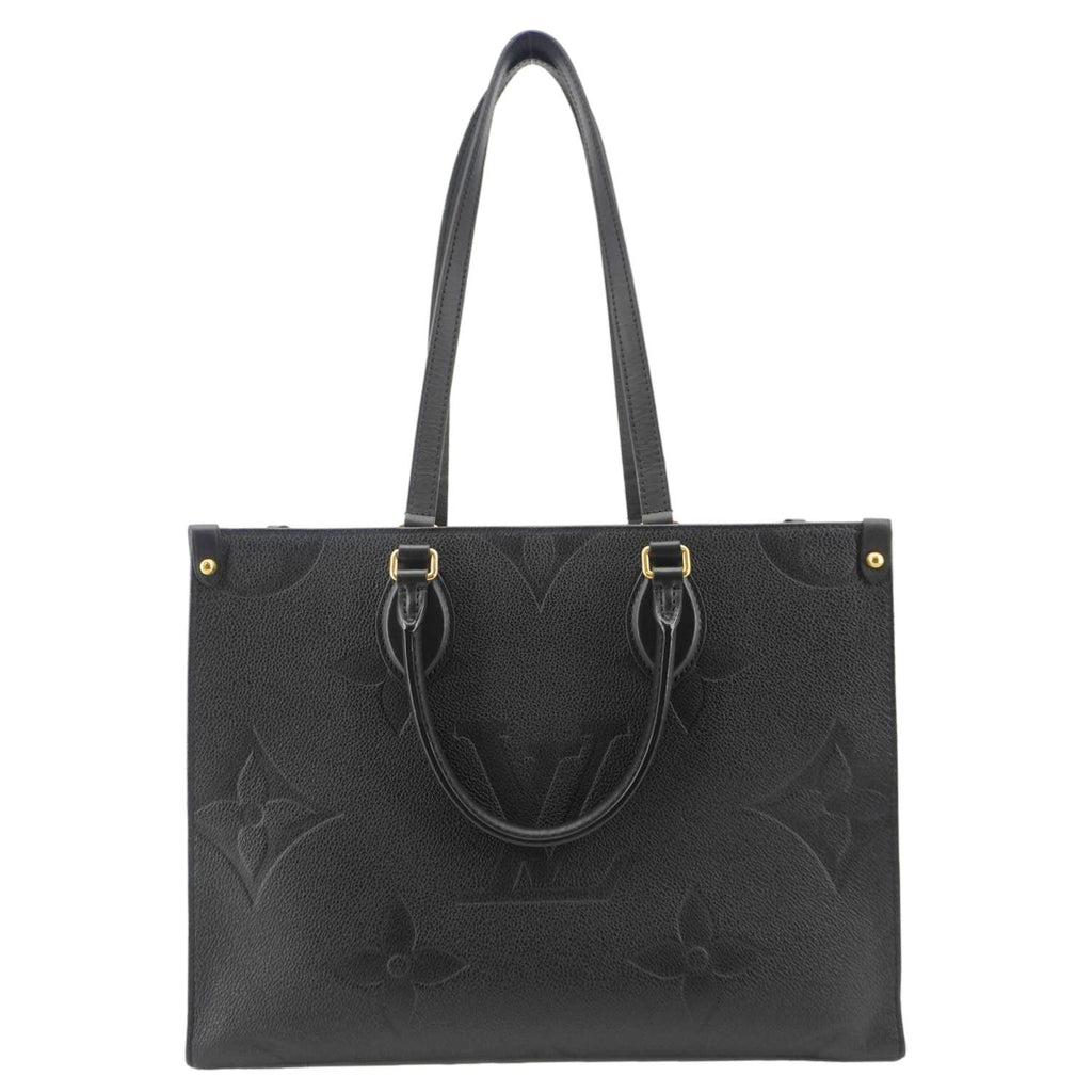 LOUIS VUITTON Onthego MM Giant Monogram Empreinte Leather Tote Bag Black