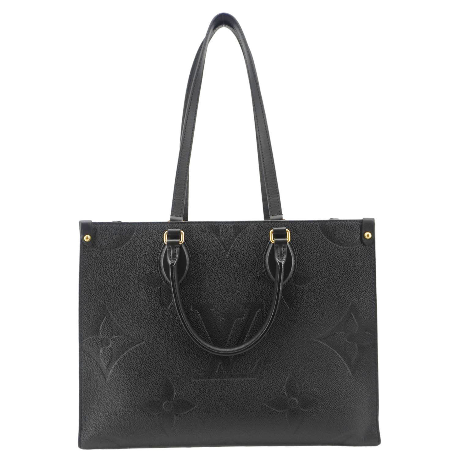 LOUIS VUITTON Onthego MM Giant Monogram Empreinte Leather Tote Bag Black