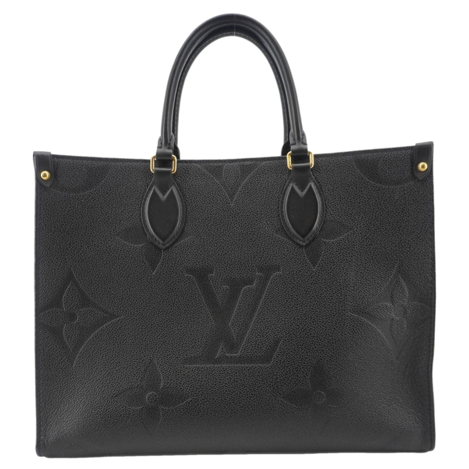 LOUIS VUITTON Onthego MM Giant Monogram Empreinte Leather Tote Bag Black