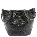 Chanel CC Drawstring Shiny Aged Calfskin Chain Shoulder Bag Black