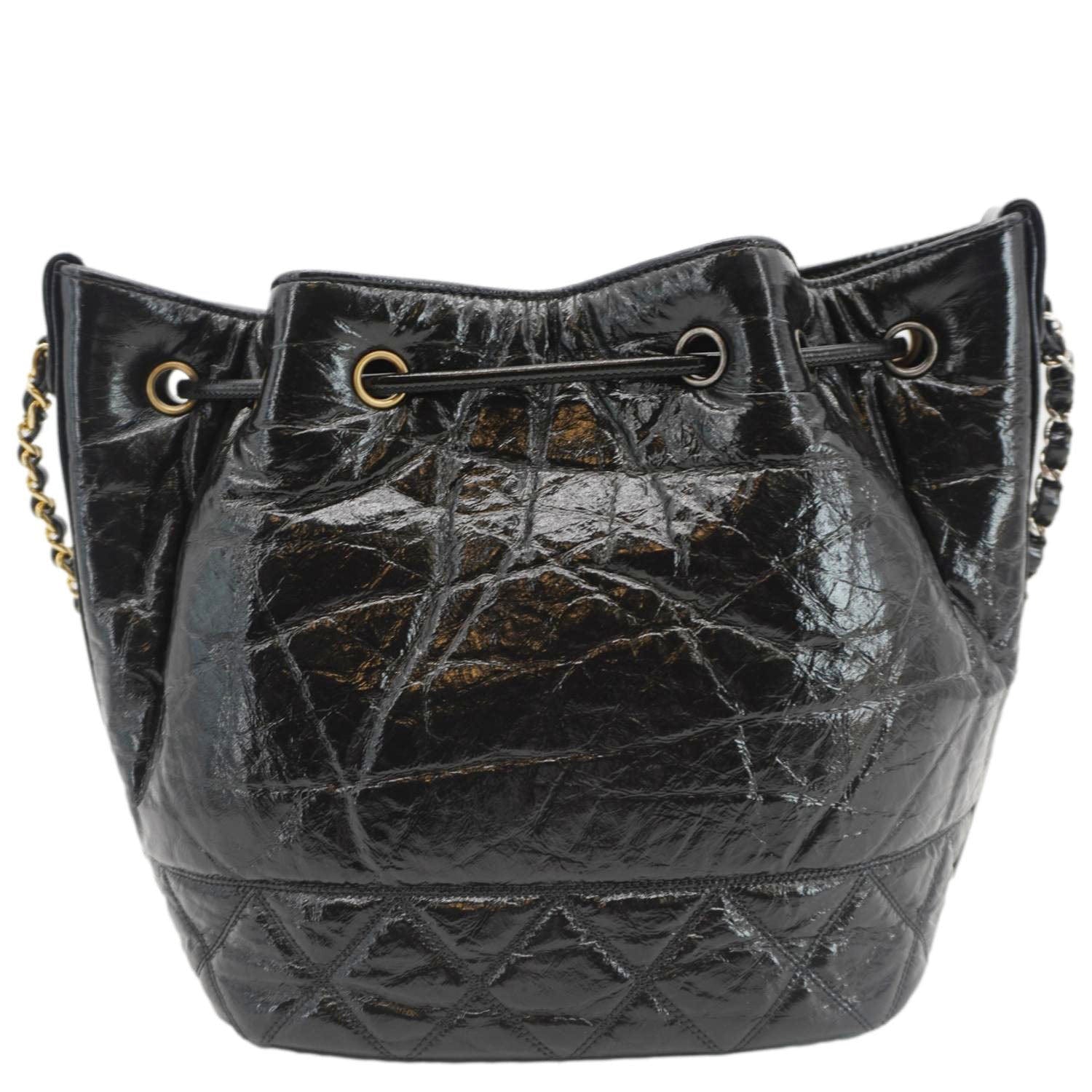 Chanel CC Drawstring Shiny Aged Calfskin Chain Shoulder Bag Black