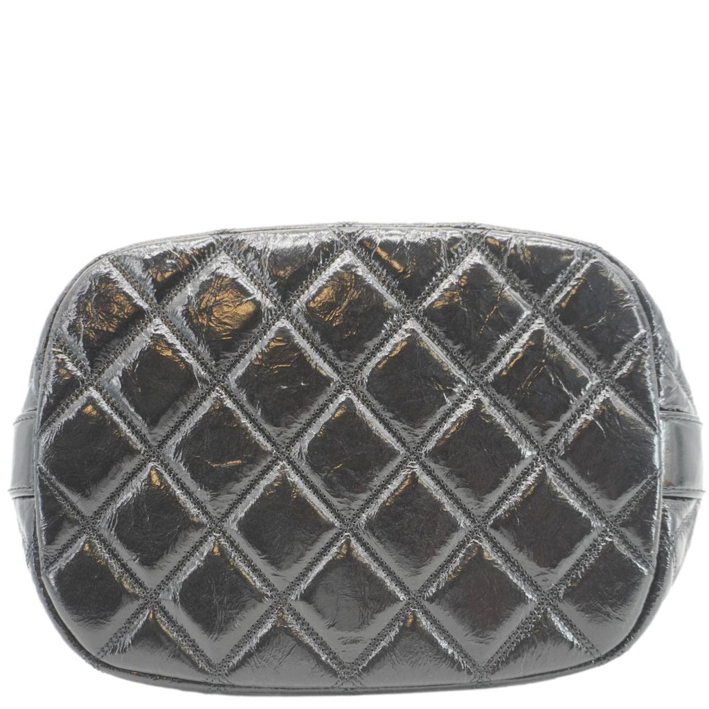 Chanel CC Drawstring Shiny Aged Calfskin Chain Shoulder Bag Black