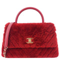 Chanel Coco Handle Flap Shearling Chevron Shoulder Bag Red