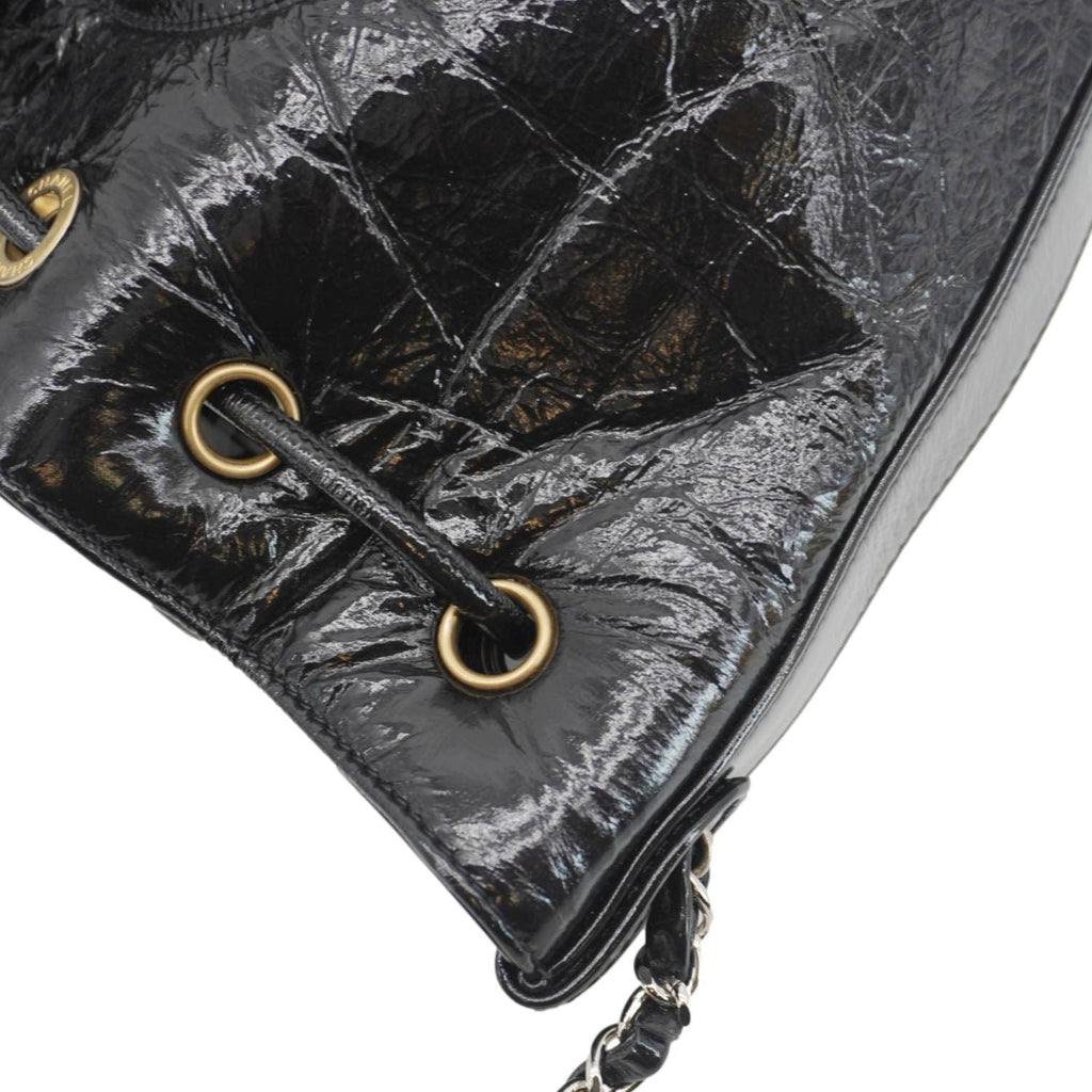 Chanel CC Drawstring Shiny Aged Calfskin Chain Shoulder Bag Black