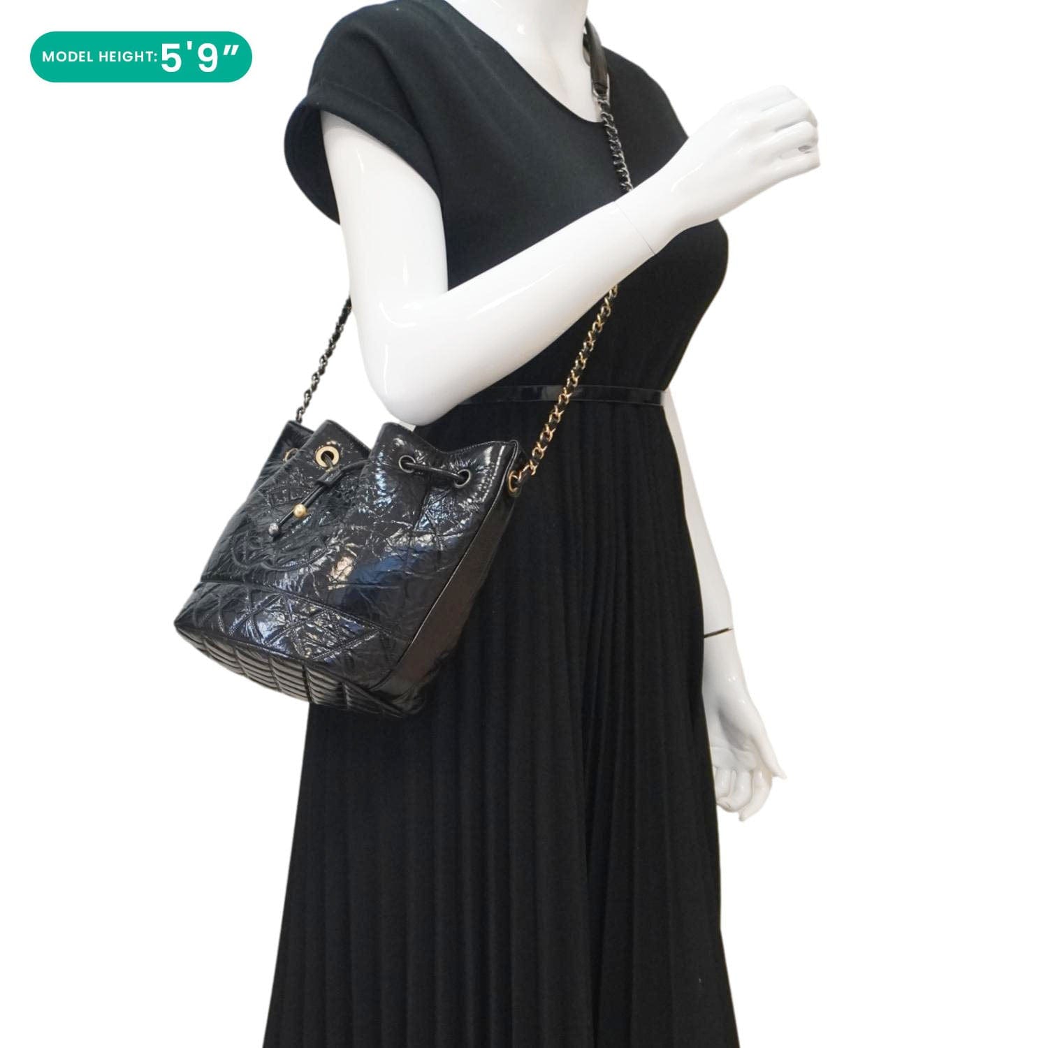 Chanel CC Drawstring Shiny Aged Calfskin Chain Shoulder Bag Black