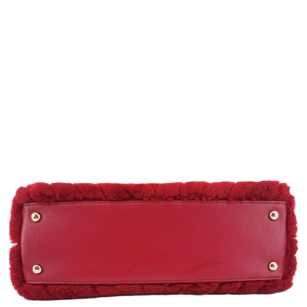 Chanel Coco Handle Flap Shearling Chevron Shoulder Bag Red