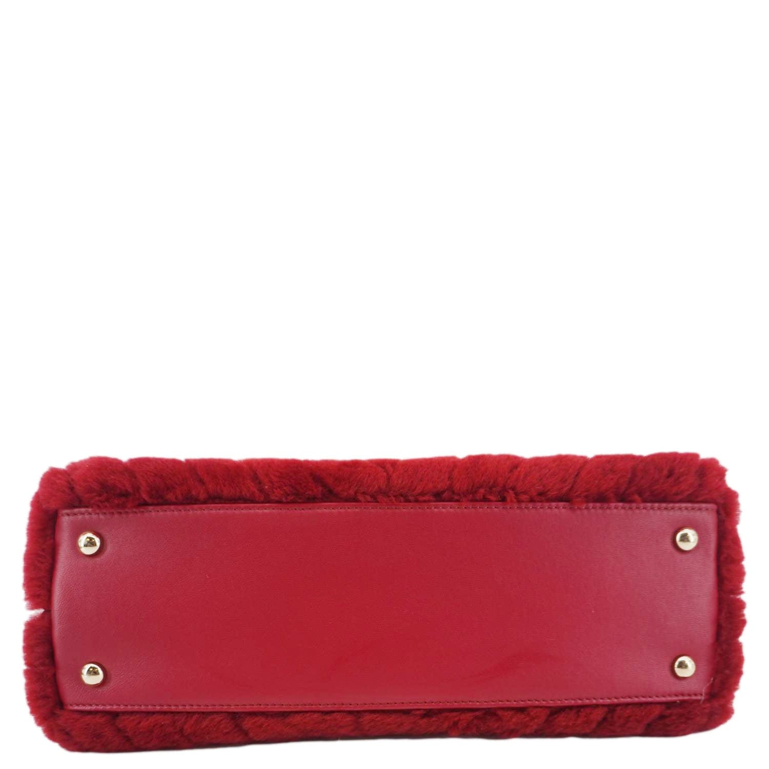 Chanel Coco Handle Flap Shearling Chevron Shoulder Bag Red