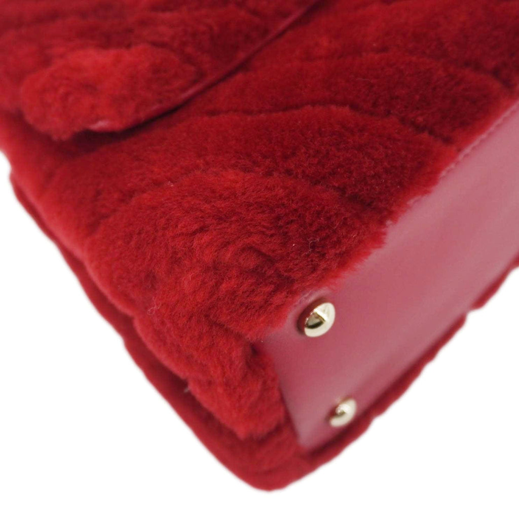 Chanel Coco Handle Flap Shearling Chevron Shoulder Bag Red
