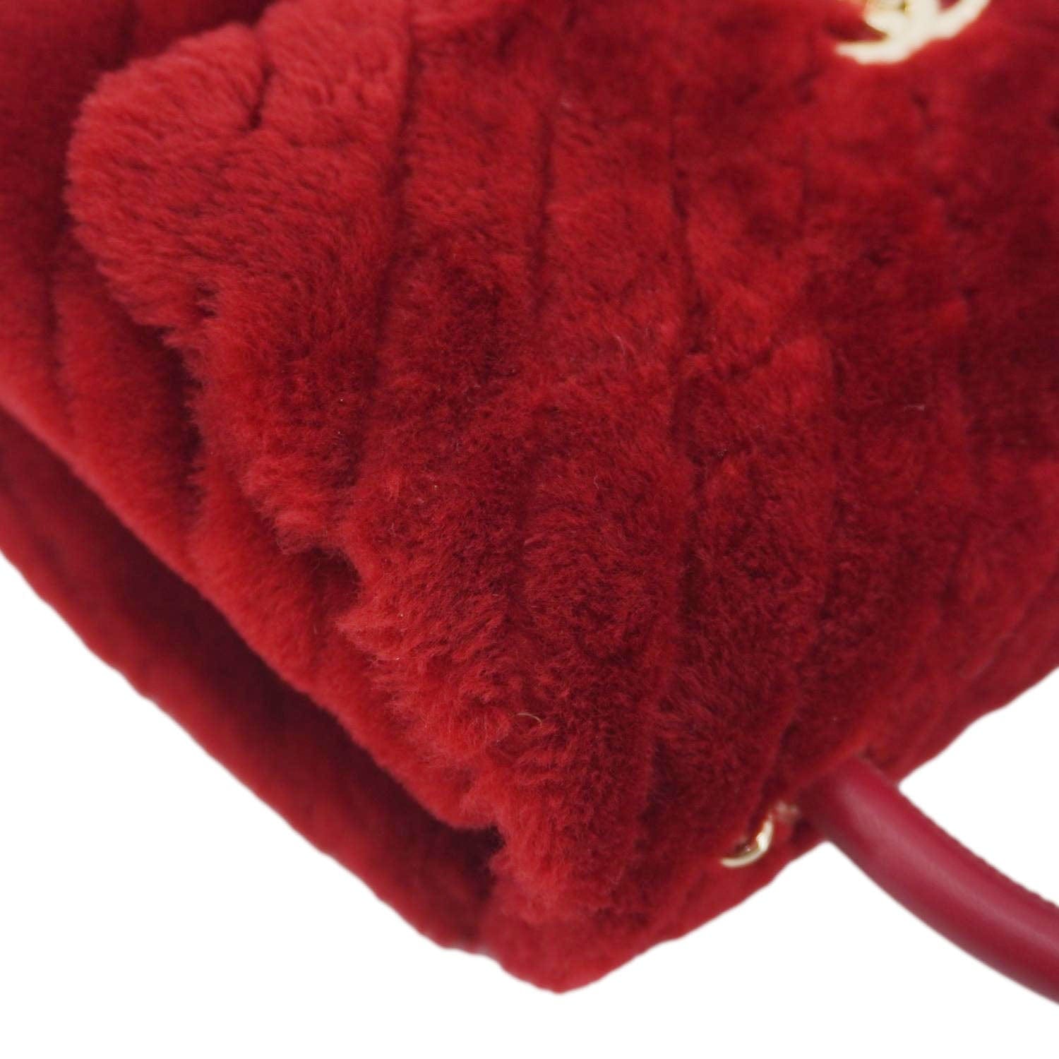 Chanel Coco Handle Flap Shearling Chevron Shoulder Bag Red