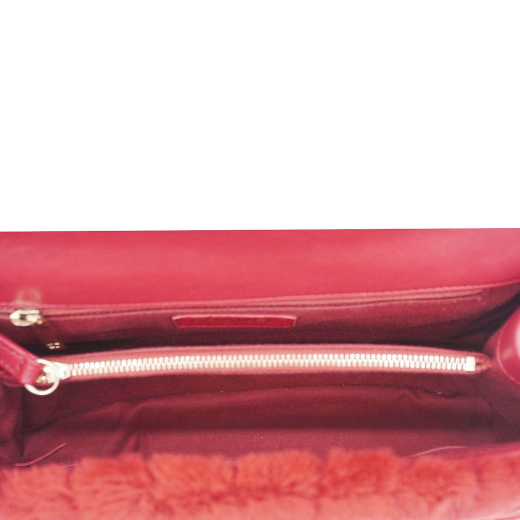 Chanel Coco Handle Flap Shearling Chevron Shoulder Bag Red
