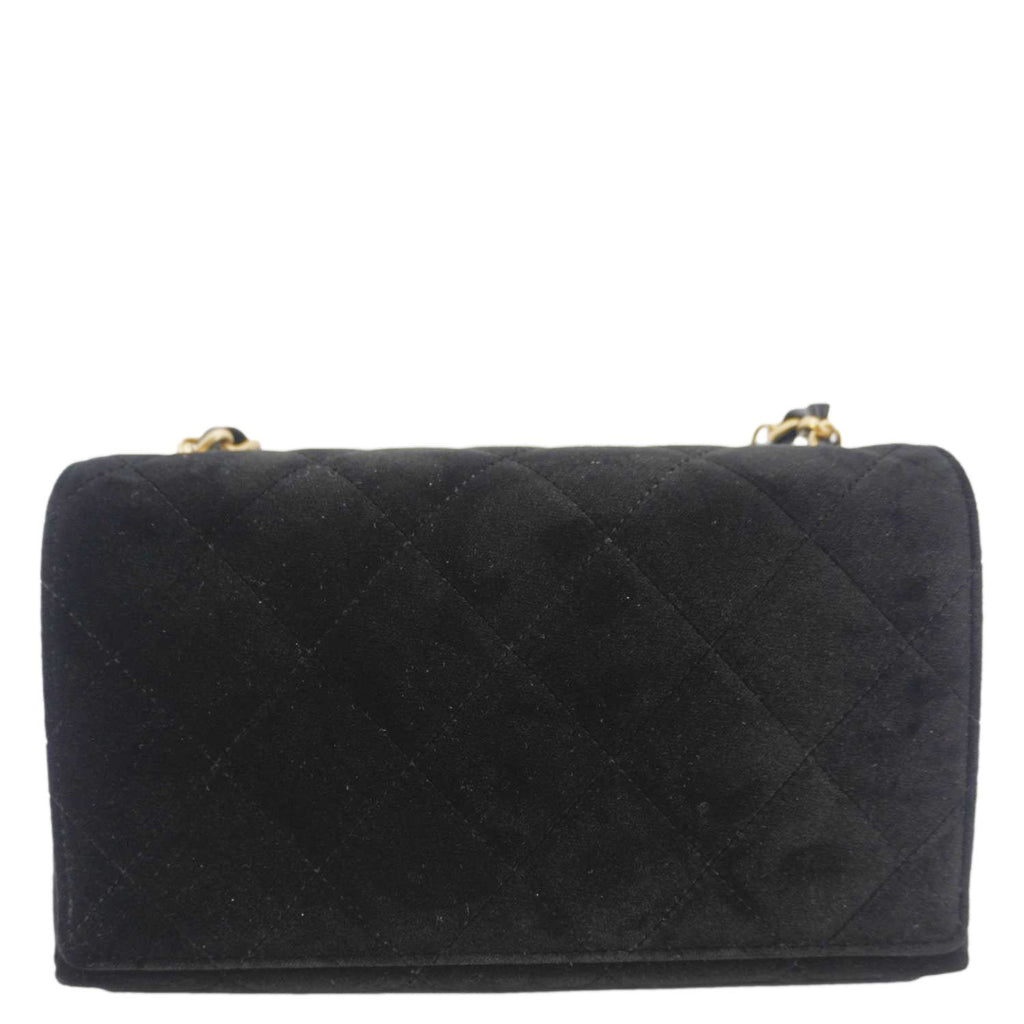Chanel Strass Diamond Lock Flap Velvet Shoulder Bag Black