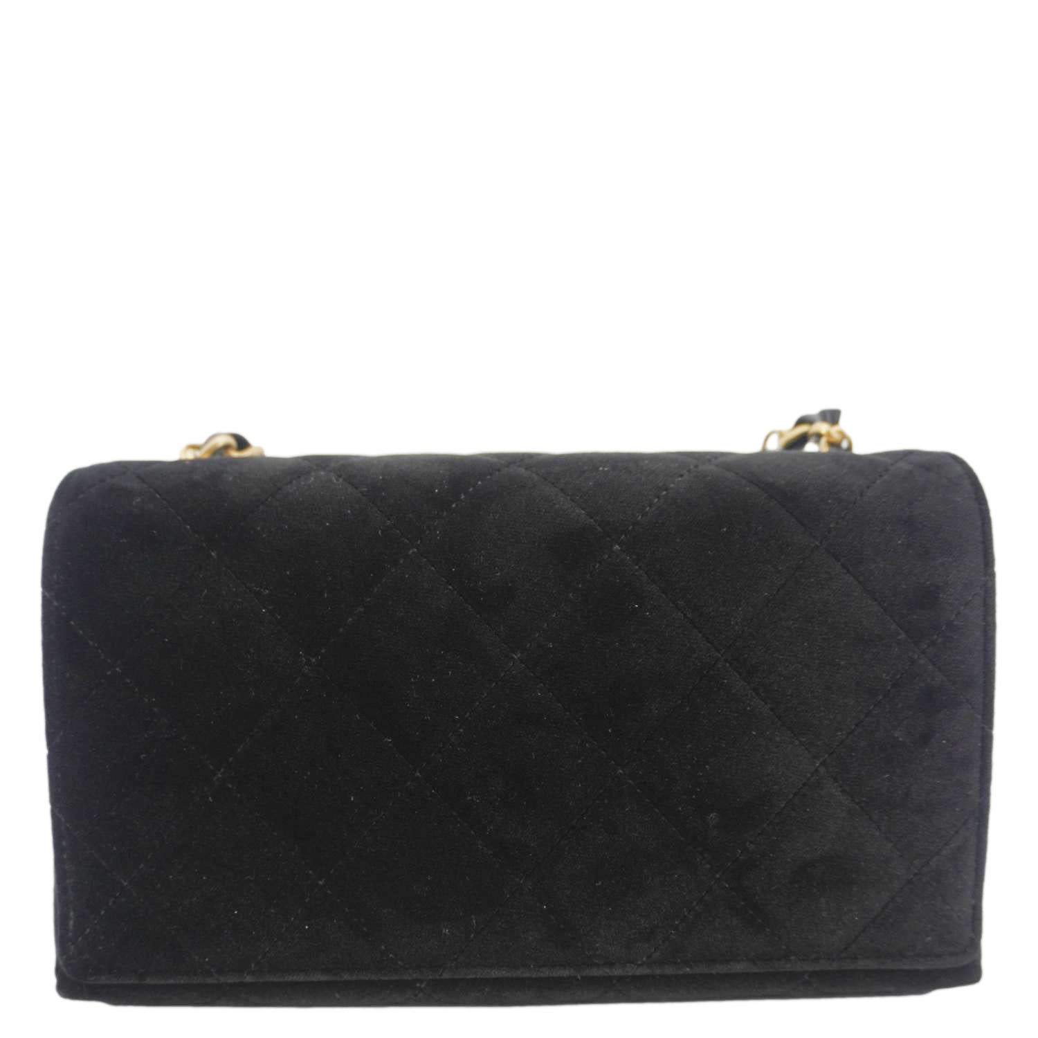 Chanel Strass Diamond Lock Flap Velvet Shoulder Bag Black