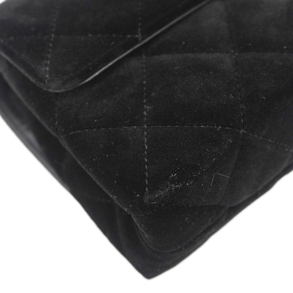 Chanel Strass Diamond Lock Flap Velvet Shoulder Bag Black