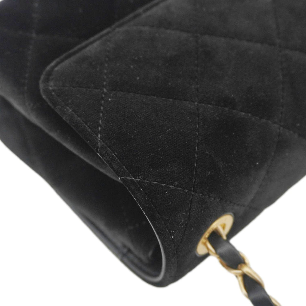 Chanel Strass Diamond Lock Flap Velvet Shoulder Bag Black