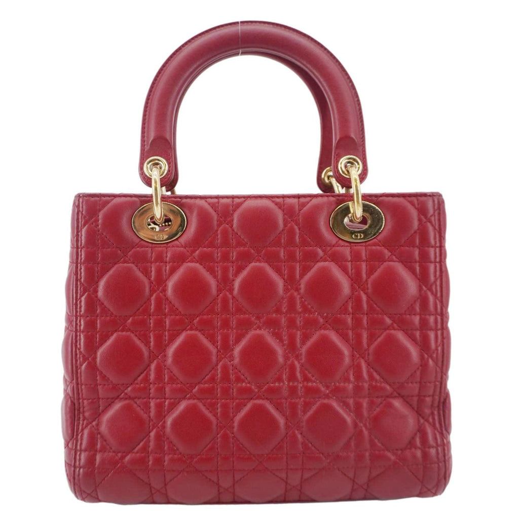 CHRISTIAN DIOR Lady Dior Medium Cannage Leather Crossbody Bag Red