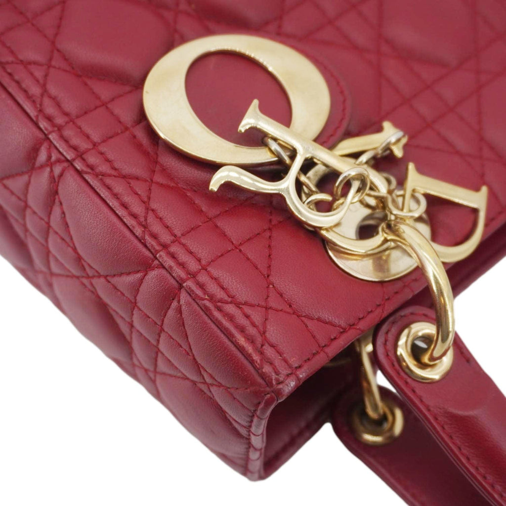 CHRISTIAN DIOR Lady Dior Medium Cannage Leather Crossbody Bag Red
