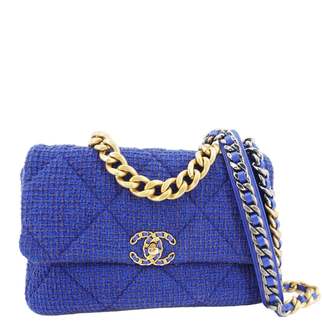 Chanel 19 Flap Quilted Tweed Shoulder Bag Blue