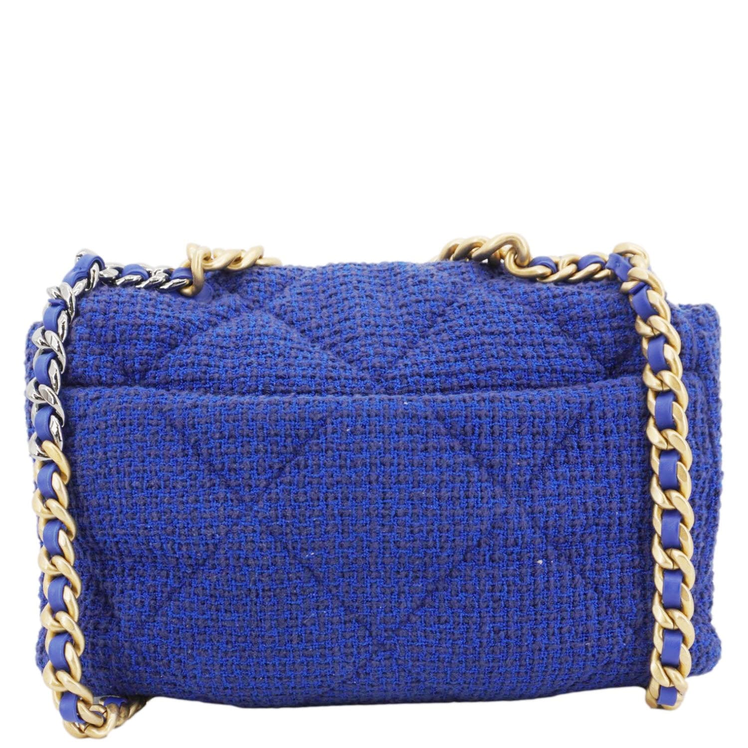 Chanel 19 Flap Quilted Tweed Shoulder Bag Blue