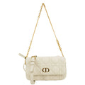 CHRISTIAN DIOR Caro Supple Cannage Calfskin Leather Chain Shoulder Bag Ivory