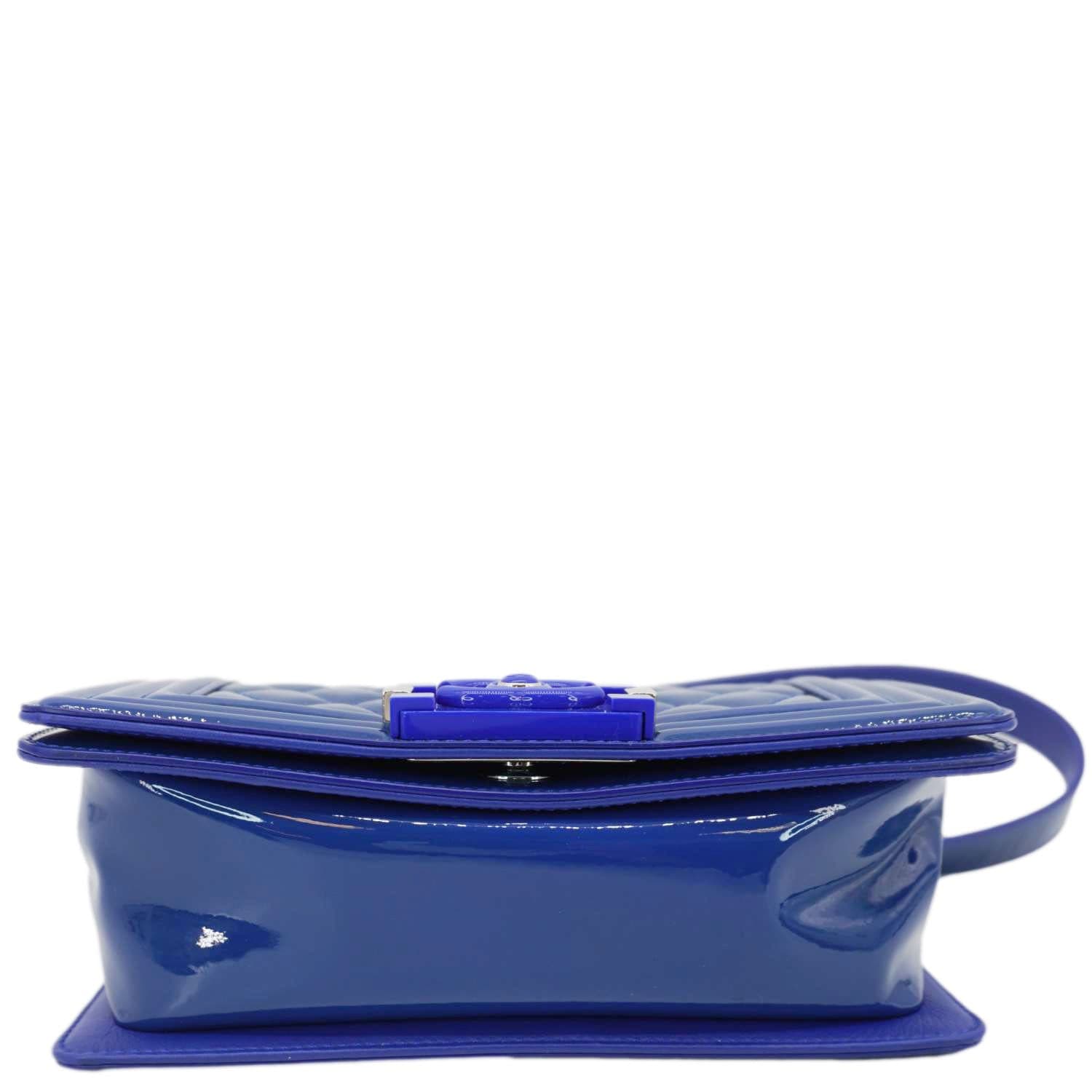 Chanel Boy Flap Small Plexiglass Patent Leather Crossbody Bag Blue
