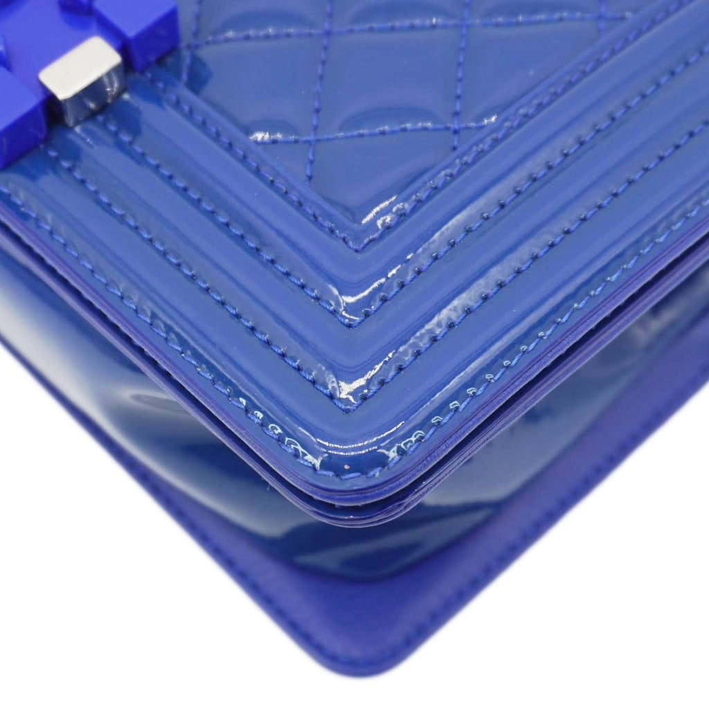 Chanel Boy Flap Small Plexiglass Patent Leather Crossbody Bag Blue
