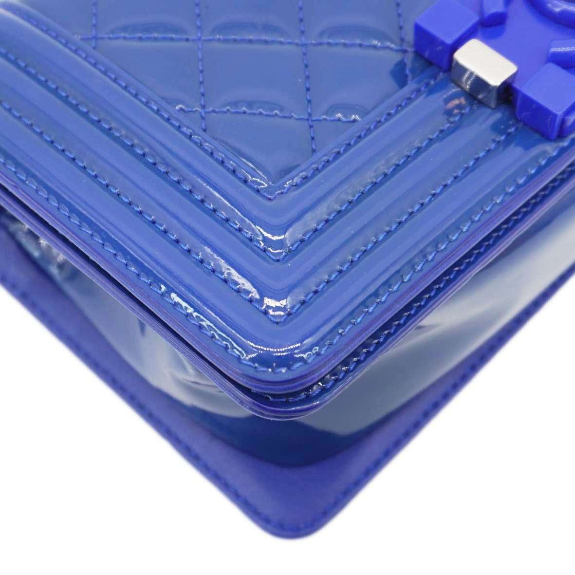 Chanel Boy Flap Small Plexiglass Patent Leather Crossbody Bag Blue